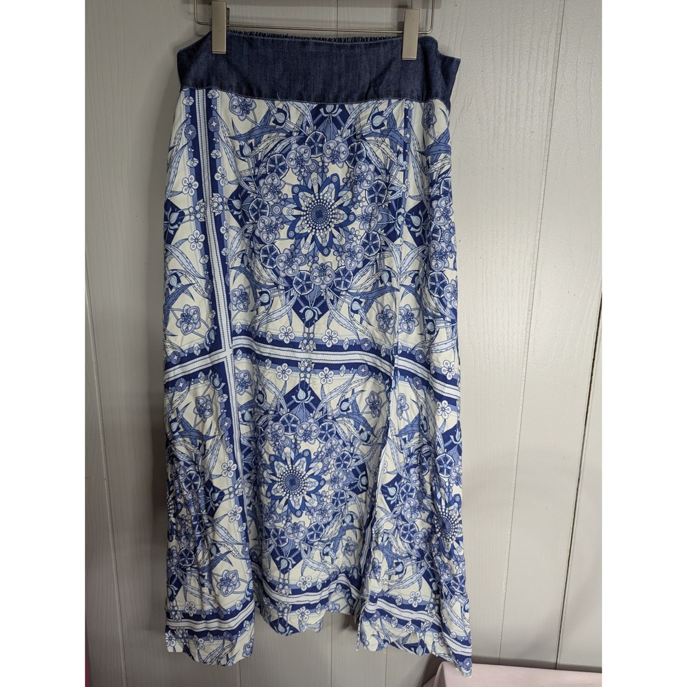 Ashley Stewart skirt 14/16 Blue denim‎ & design long flowy NWT